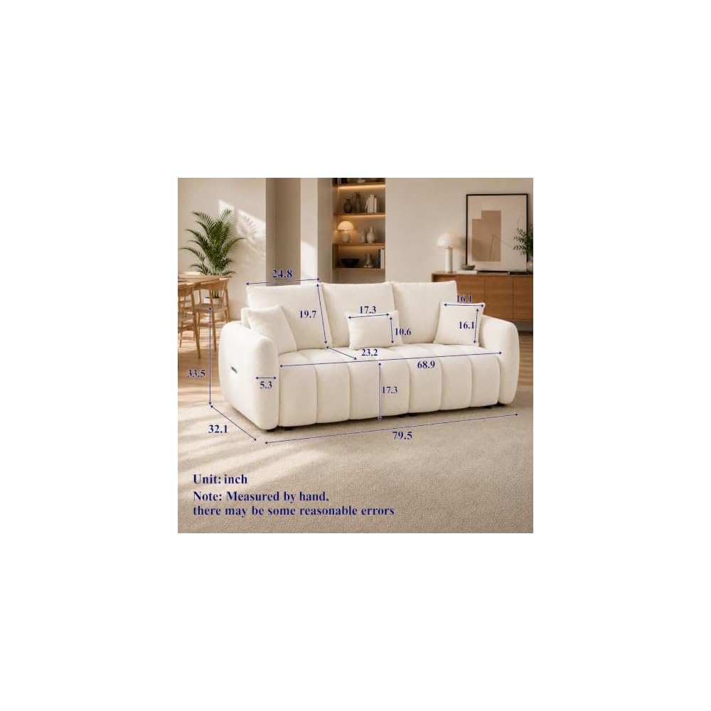 3-Seat Teddy Fabric Sofa with Channel Tufting, 79.5 in