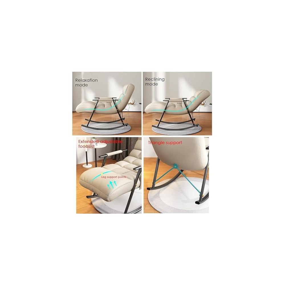 Modern Rocking Chair - Comfy Lounge Chair for Living Room & Bedroom, Stylish Armchair with Side Pockets, Light Grey Recliner for Relaxation