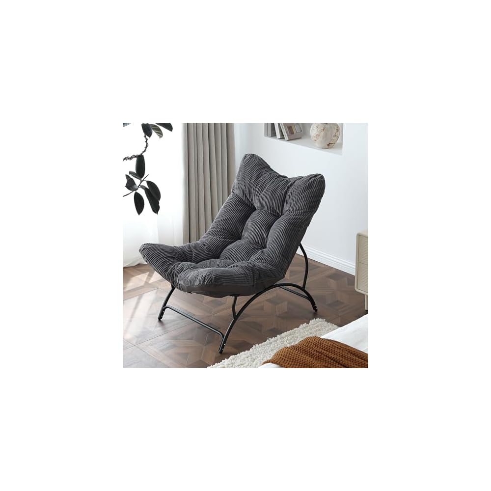 Lazy Lounge Chair with Ottoman, Modern Living Room Chair, Dark Grey
