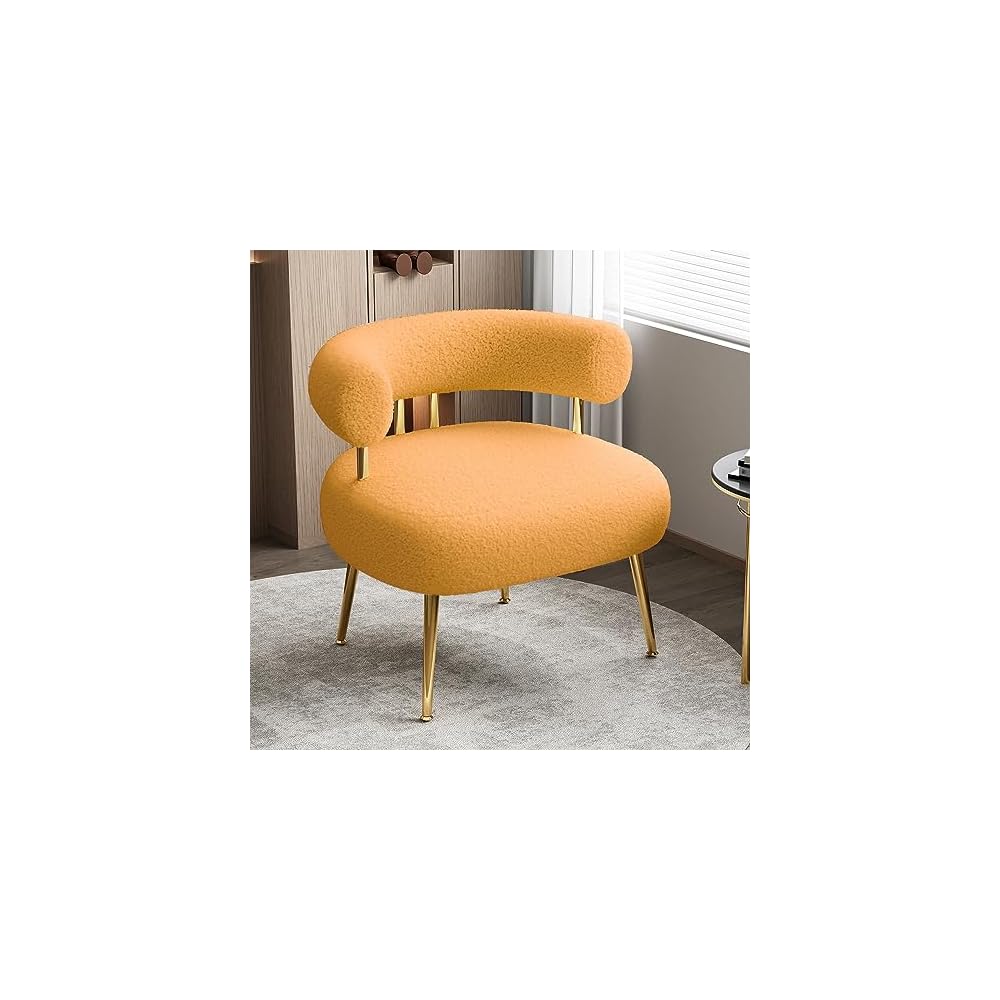 Mid Century Sherpa Boucle Accent Chair, Round Upholstered Barrel Arm Chair for Small Spaces, Fluffy Side Corner Sofa Chair for Living Room, Bedroom, Vanity, Office, Reading Nook