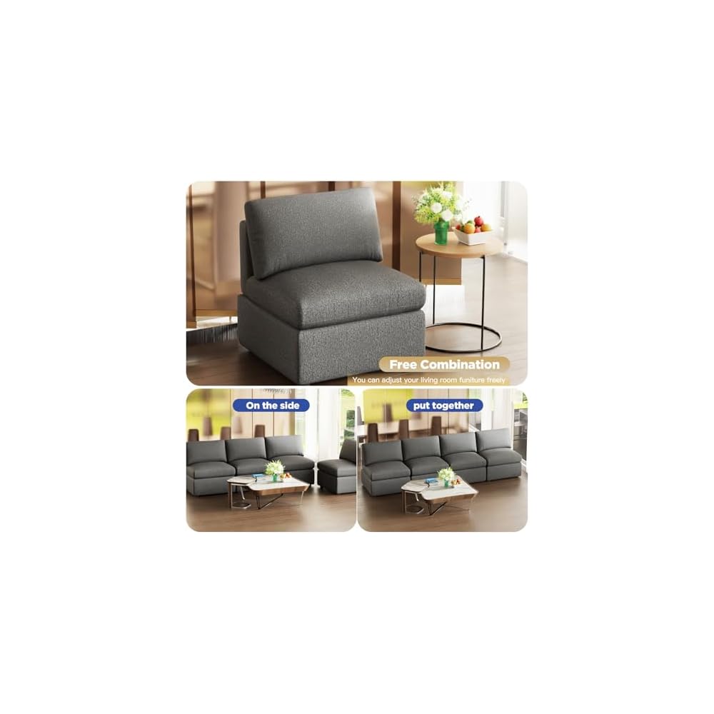 Sofa Couch Deep Seat Sofa Couch 1-Seat Convertible Sofa Modular Sectional Sofa Couch for Living Room Bedroom Home Office, Dark Gray