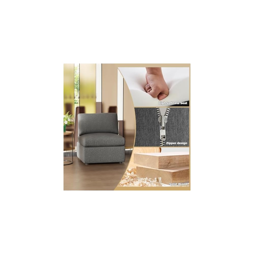 Sofa Couch Deep Seat Sofa Couch 1-Seat Convertible Sofa Modular Sectional Sofa Couch for Living Room Bedroom Home Office, Dark Gray