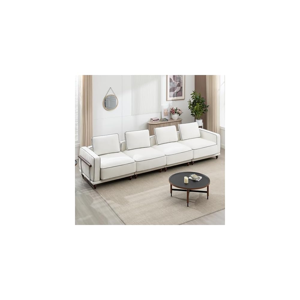 146" Modular Sectioanl Sofa, Oversized 4-Seater Cloud Couches for Living Room, Comfy Deep Seat Couches with Wooden Leg, Armrets, Chenille White