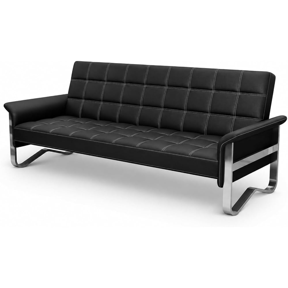 Faux Leather Futon Sofa Bed,Modern Convertible Couch with Metal Legs