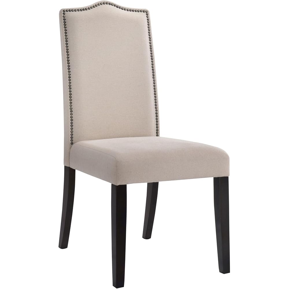 Nailhead Trim Tufted Back Parson Chair - Solid Wooden Frame with Foam Seat and Back Linen Upholstered Chairs - Modern Home Decor Furniture for Living Room, Dining (Espresso)