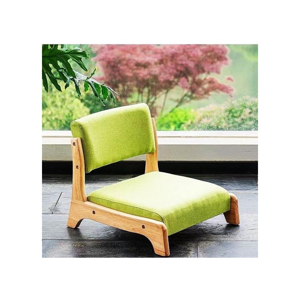 Japanese Floor Meditation Chair with Back Support - Solid Wood, Ergonomic Design for Living Room, Bedroom, Bay Window - Walnut-Green Color, Perfect for Relaxation