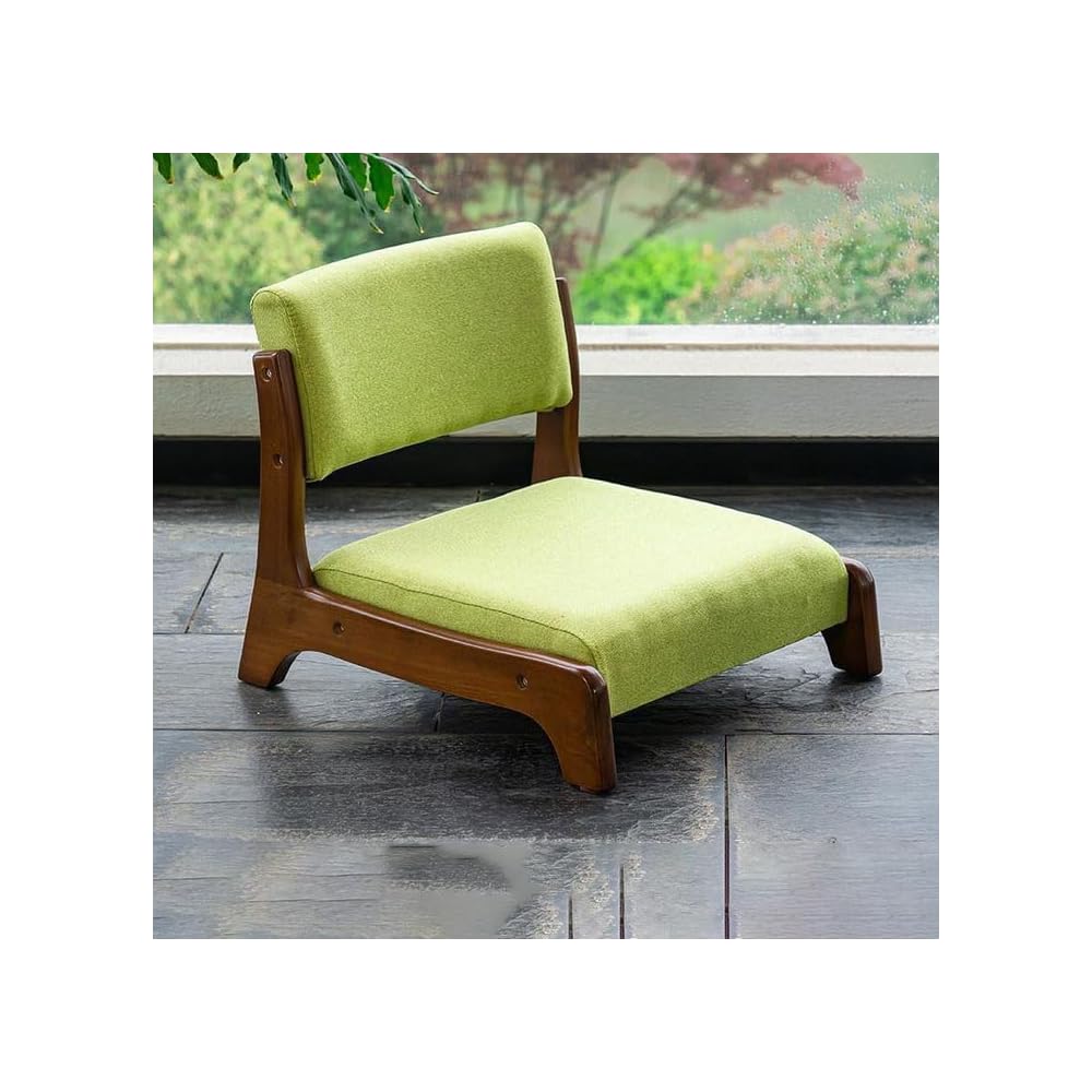 Japanese Floor Meditation Chair with Back Support - Solid Wood, Ergonomic Design for Living Room, Bedroom, Bay Window - Walnut-Green Color, Perfect for Relaxation