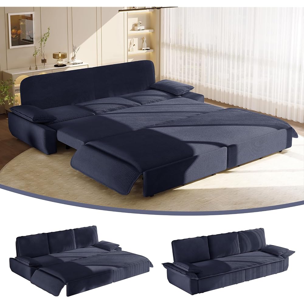 94.5" Queen Size Sleeper Sofa Bed, 3-in-1 Convertible Sleeper Sofa Bed, Modern Corduroy Loveseat, for Living Room, Bedroom, Apartment, Office, RV