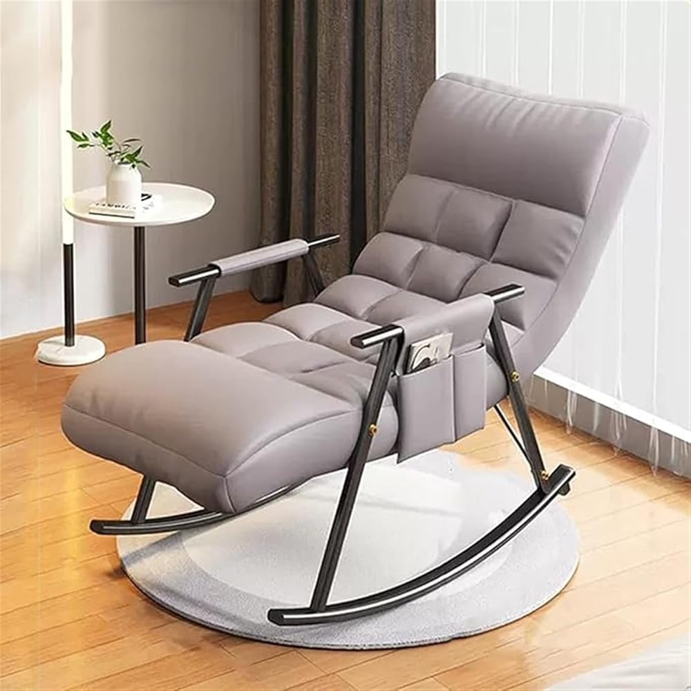 Modern Rocking Chair - Comfy Lounge Chair for Living Room & Bedroom, Stylish Armchair with Side Pockets, Light Grey Recliner for Relaxation