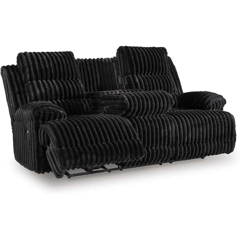 Signature Design by Ashley Power Reclining Sofa, Drop Down Table, Higgesbee