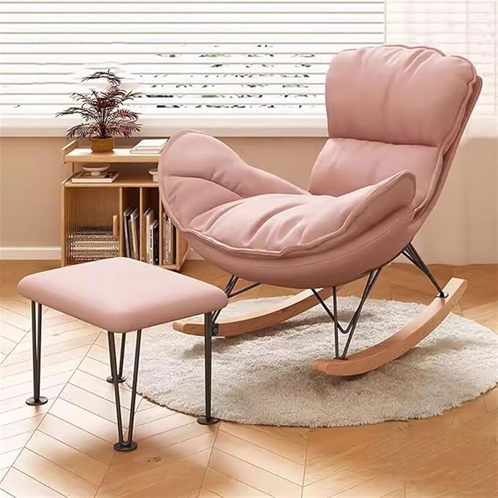 Modern Upholstered Rocking Recliner Sofa Chair with Ottoman - High Back Comfy Armchair for Living Room & Bedroom, Stylish Pink Chair for Home Leisure