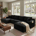 125” Cloud Boneless Couch, U-Shaped Modular Sectional Sofa, Black