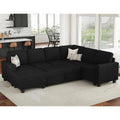 Corduroy Sleeper Sofa Bed with Storage Chaise Modular Sectional Sofa Couch with Pull Out Bed L Shaped Sectional Couches for Living Room Black Couch