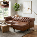 Modern L-Shaped Sectional Sofa with Storage Ottoman, Modular Tufted PU Leather Couch with Riveted Armrests and Solid Wood Legs for Living Room (Brown)