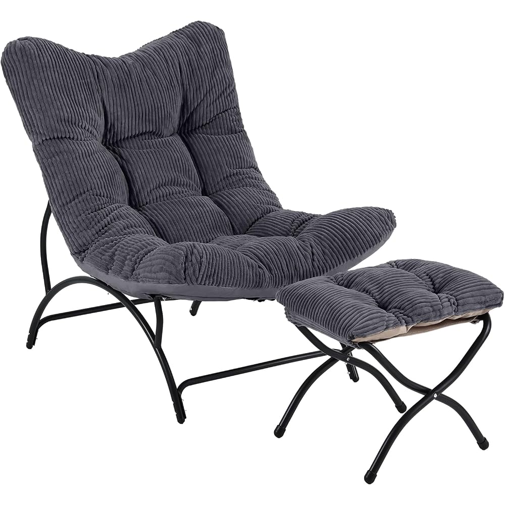 Lazy Lounge Chair with Ottoman, Modern Living Room Chair, Dark Grey