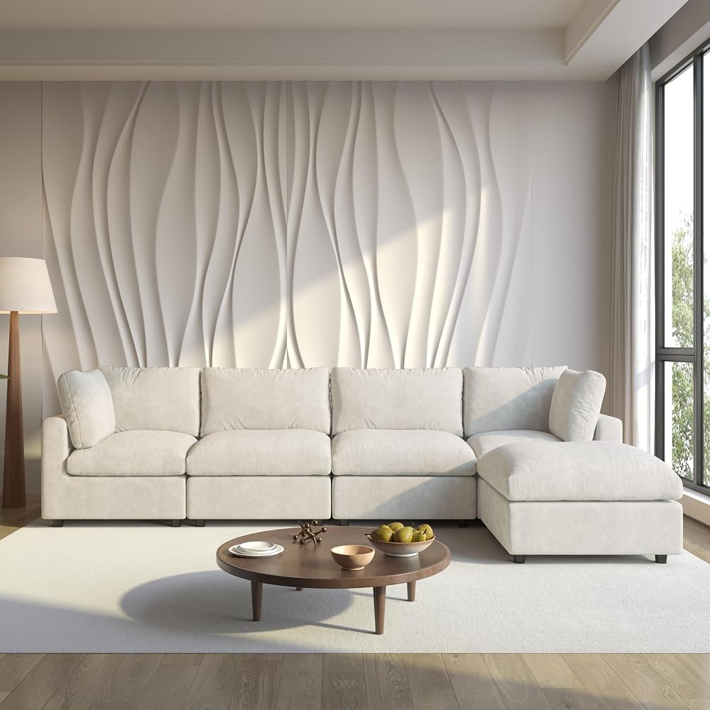 Cloud Couch Modular Sectional Sofa,134" L Shaped Couch, Oversized Convertible Wide Seater,4 Seater with Ottoman for Living Room Set, Covers Washable&Replaceable,Beige