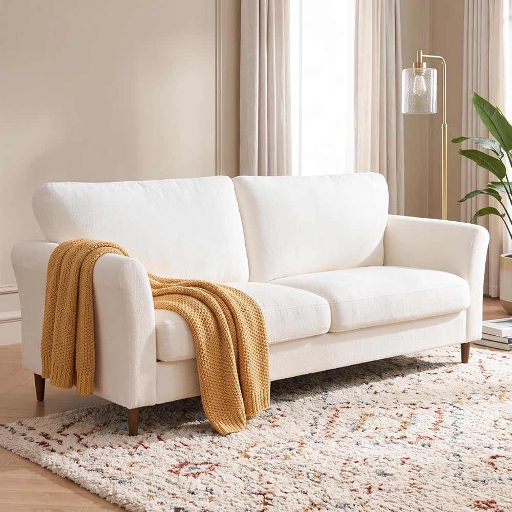 80" Linen Loveseat Sofa, Mid Century Modern Couch for Living Room, Cream