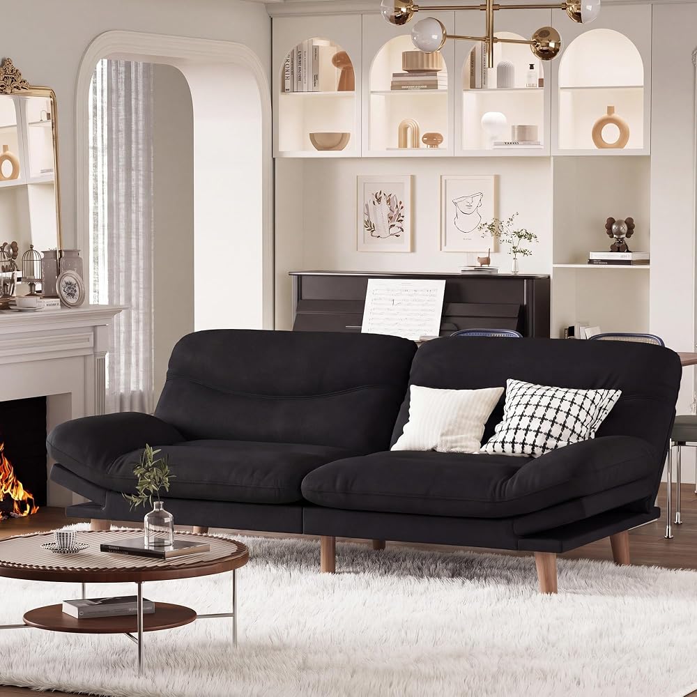 67'' Convertible Futon Sofa Bed, Modern Linen Loveseat, Black