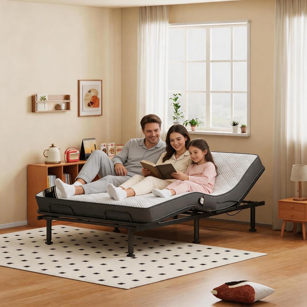 79"x54" Full Size Adjustable Bed with 5" Memory Mattress, Electric Adjustable Bed Frame with Remote, Ergonomic Bed Base with Head & Foot Incline,Zero Gravity, 6 Height-Adjustable Legs