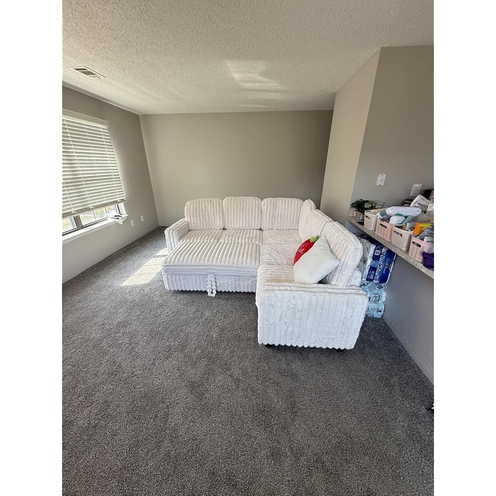 Corduroy Sleeper Sofa Bed with Storage Chaise Modular Sectional Sofa Couch with Pull Out Bed L Shaped Sectional Couches for Living Room Black Couch