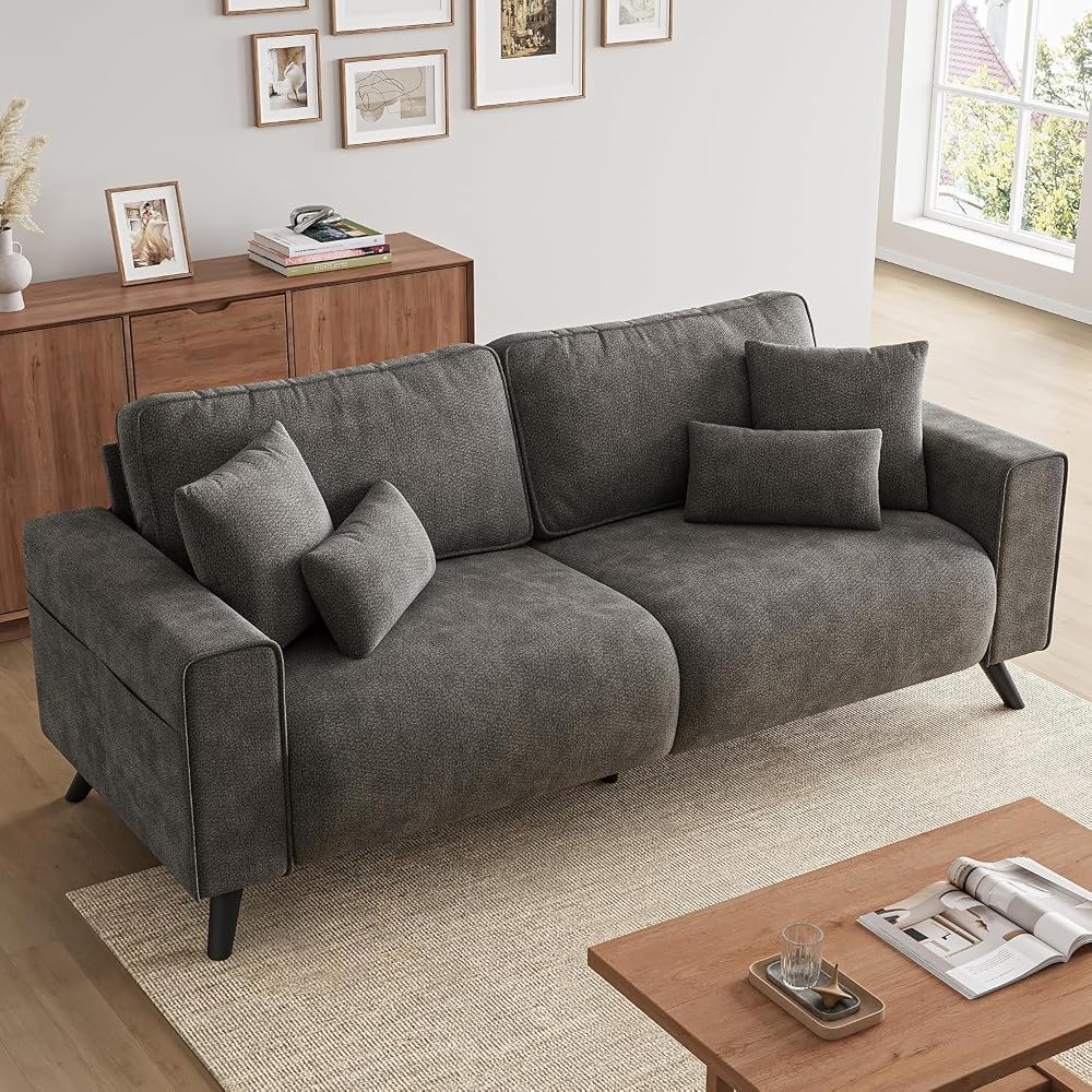 85" Loveseat Sofa, Chenille Couch with Deep Seat, Dark Grey