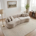 Modern Curved L-Shape Luxury Sofa with Pillows and Minimalist Design for Living Room, Comfy Sectional Sleeper Couch with Boneless Design and Plush Texture for Bedroom (Camel)