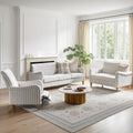 3 Piece Living Room Sofa Set, Loveseat & 3-Seater & Recliner Chair, Comfy Upholstered Farmhouse with Rolled Arms and Solid Wood Legs, Stripe Sectional Sofa Set for Living Room