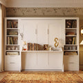Queen Size Murphy Bed, Wall Bed with Closet, Drawers and Shelves, White