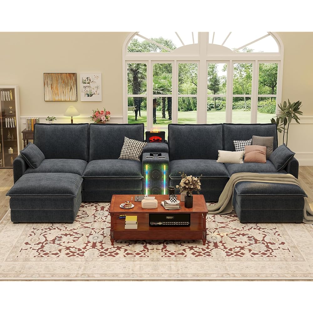 141'' Modular Sectional Sofa, Smart Chenille U Shaped Couch, Dark Grey
