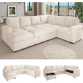 104" Sectional Sleeper Sofa Bed, U Shaped Pull Out Couch with Storage, 7 Seat Cloud Sofas with Chaise, Convertible Sofa Beds, Sleeper Sectional Couches for Living Room, Beige