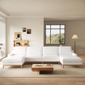 156" U Shape Modern Sofa with 2 Ottoman, Oversized Luxury Sectional Modular Sofa, Deep Seat Cloud Couch, 4 Seat Couch with Solid Wood Leg, White