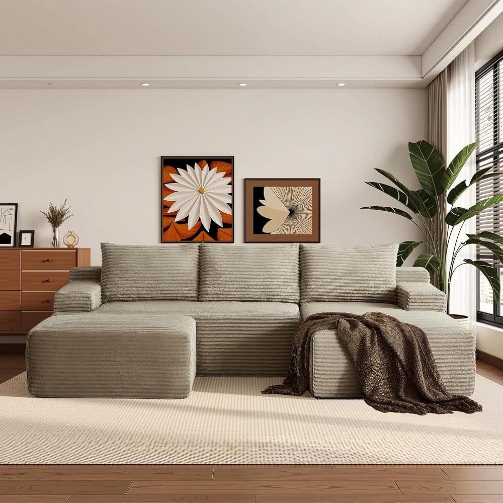 Boneless Couch Comfy Sectional Couches for Living Room,U Shaped Modular Cloud Couch Sofa, Minimalist Modular Sectional Sofa with Deep Seat