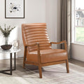 High Back Accent Chair Mid Century Modern Chairs Living Room Chairs Reading Chair for Bedroom with Solid Wood Armrests and Legs, Lounge Chair for Bedroom, Living Room, Sunroom, Office, Camel